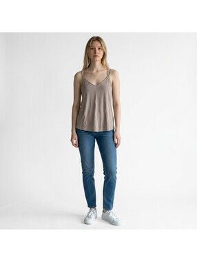 Allie Rose Top Women M Medium Gray V-Neck Sleeveless Spaghetti Strap Casual